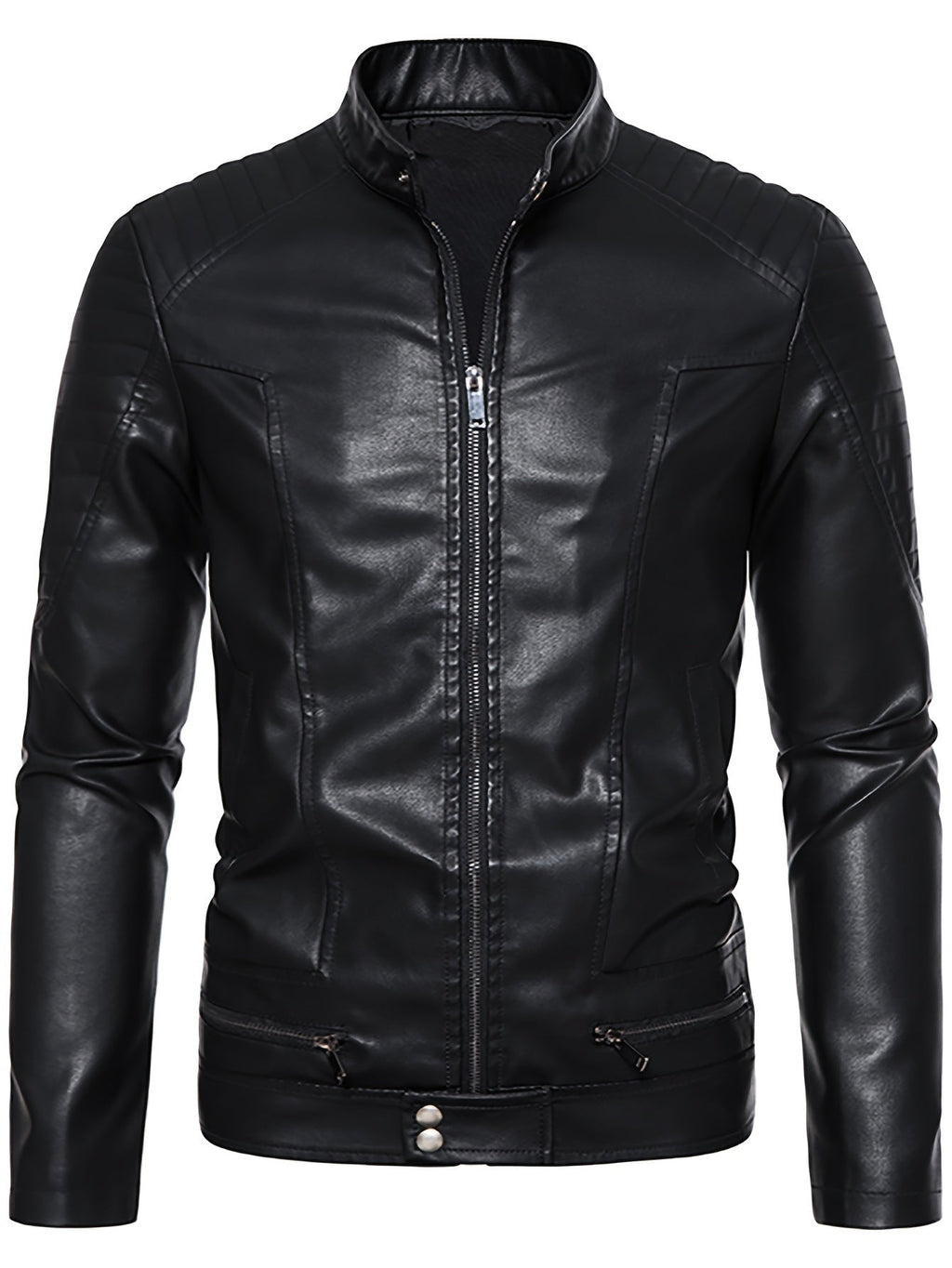 Men's Faux Leather Jacket with Funnel Neck