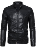 Men's Faux Leather Jacket with Funnel Neck