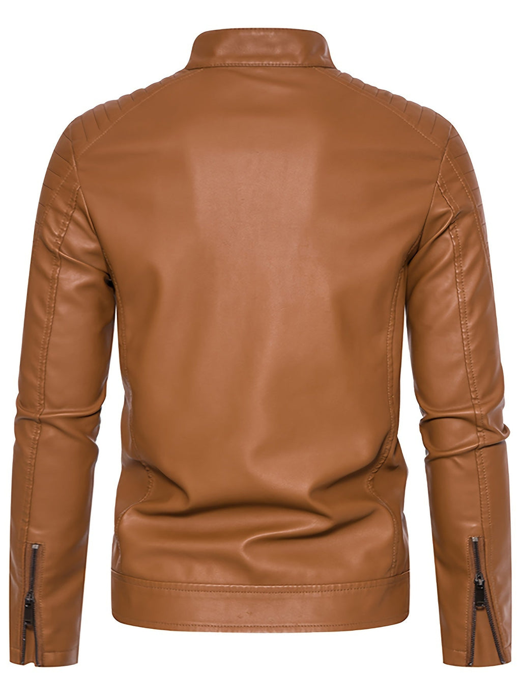 Men's Faux Leather Jacket with Funnel Neck
