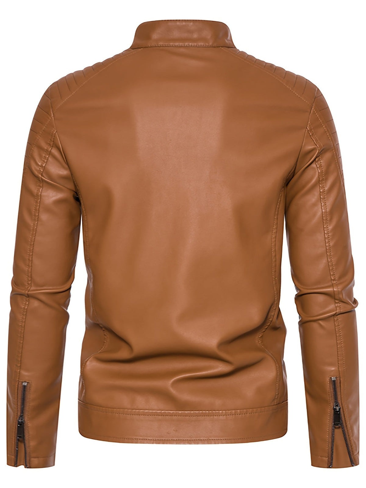 Men's Faux Leather Jacket with Funnel Neck