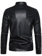 Men's Faux Leather Jacket with Funnel Neck