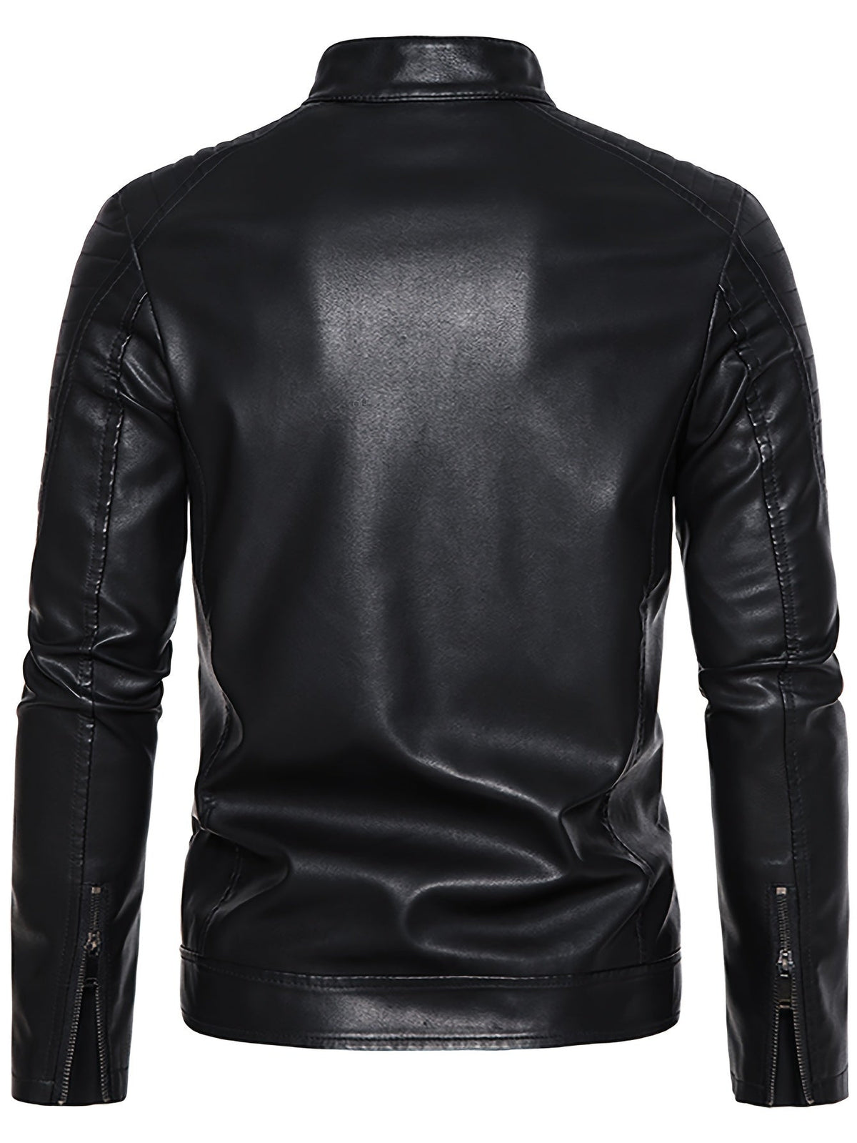 Men's Faux Leather Jacket with Funnel Neck