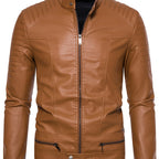 Men's Faux Leather Jacket with Funnel Neck