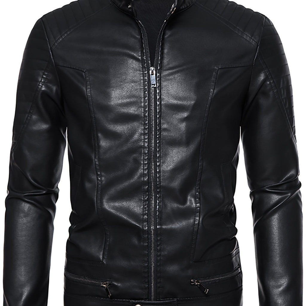 Men's Faux Leather Jacket with Funnel Neck