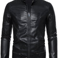 Men's Faux Leather Jacket with Funnel Neck