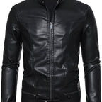 Men's Faux Leather Jacket with Funnel Neck