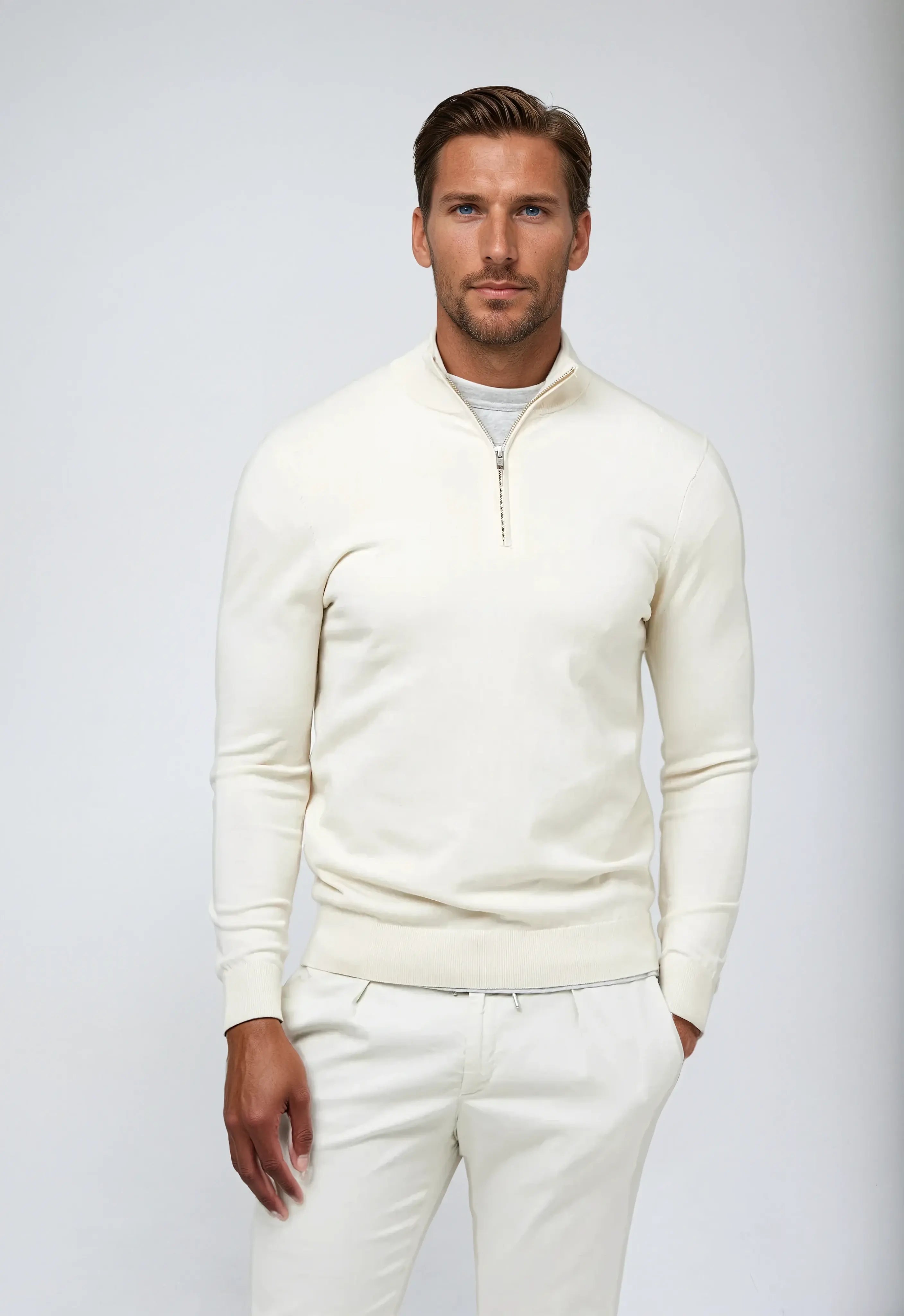 Men's White Half-Zip Sweatshirt