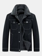 Men's Borg-Lined Denim Jacket – Vintage Washed Button-Up Winter Outerwear