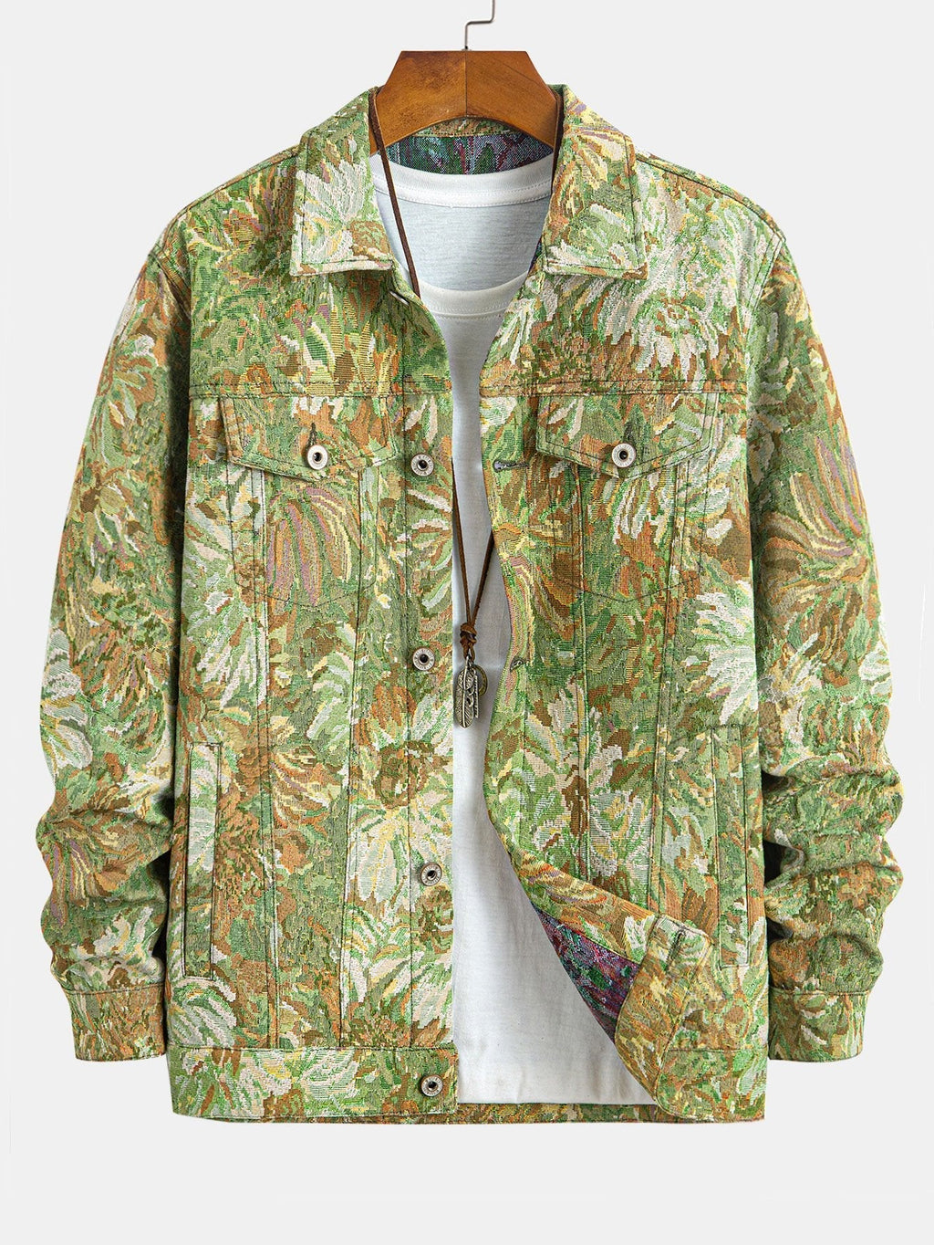 Men's Painted Floral Print Jacket – Vintage Botanical Pattern Button-Up