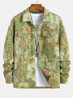 Men's Painted Floral Print Jacket – Vintage Botanical Pattern Button-Up