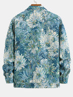 Men's Painted Floral Print Jacket – Vintage Botanical Pattern Button-Up