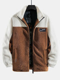 Men's Colourblock Teddy Fleece Jacket – Relaxed High Collar Zip-Up