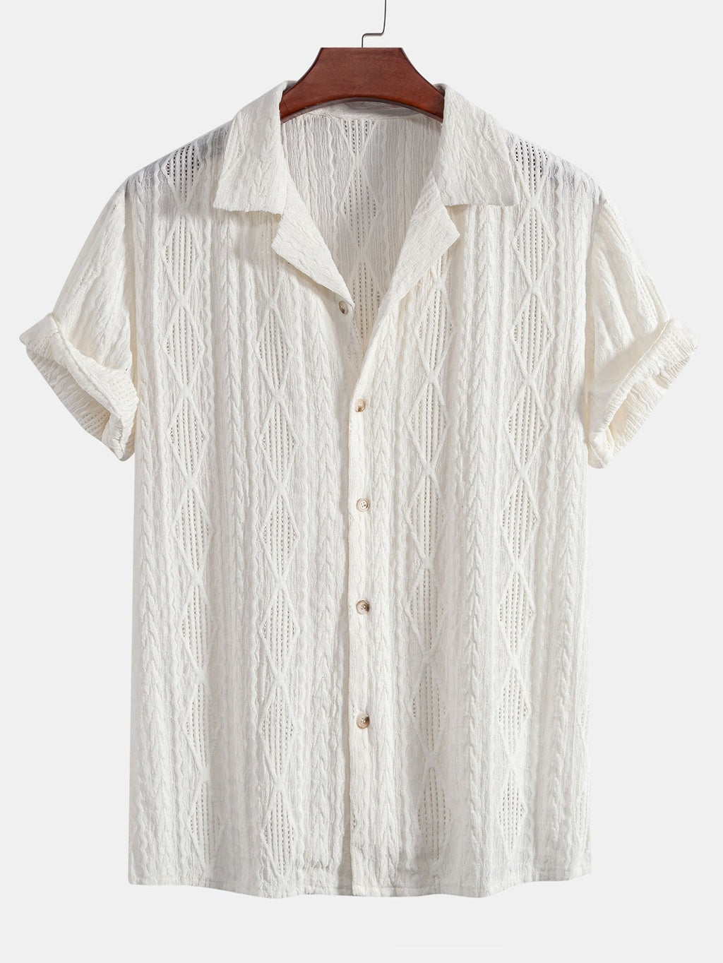 Men's Geometric Jacquard Shirt with Cuban Collar