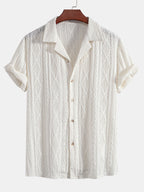 Men's Geometric Jacquard Shirt with Cuban Collar