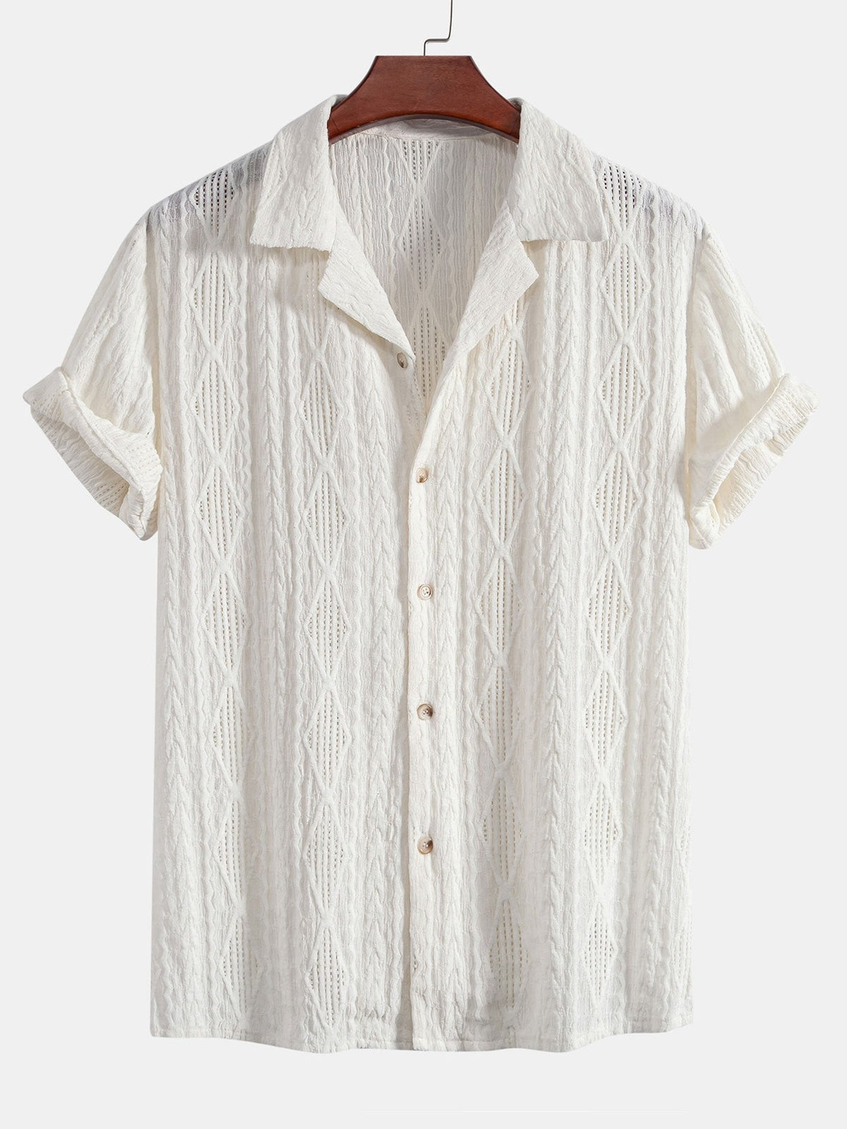 Men's Geometric Jacquard Shirt with Cuban Collar