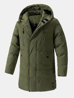 Men's Long Hooded Puffer Parka Coat – Warm Padded Winter Outerwear