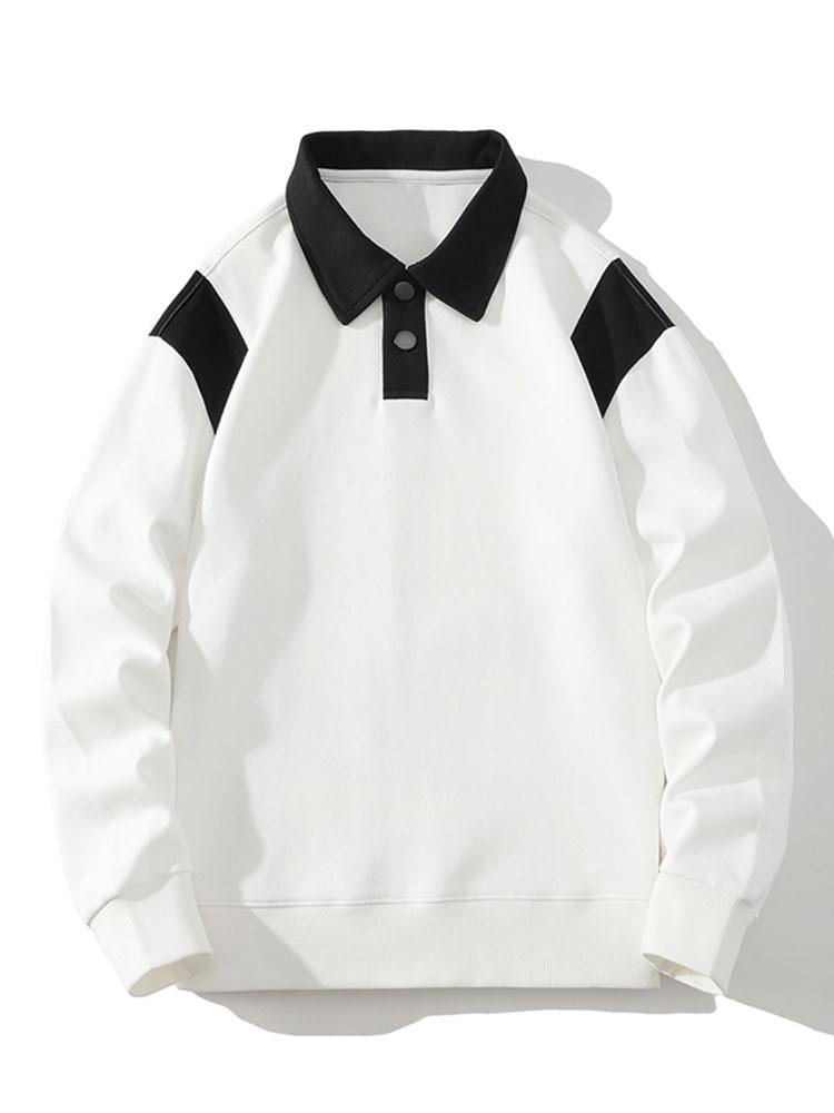 Men's Contrast Polo Collar Sweatshirt – Relaxed Fit Long Sleeve Casual