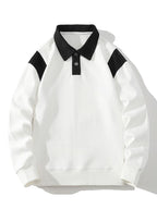 Men's Contrast Polo Collar Sweatshirt – Relaxed Fit Long Sleeve Casual