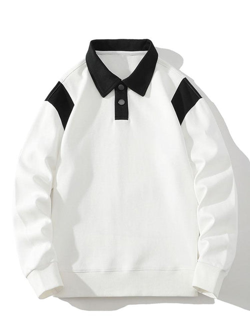 Men's Contrast Polo Collar Sweatshirt – Relaxed Fit Long Sleeve Casual