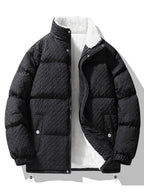 Men's Textured Jacquard Puffer Jacket with Teddy Fleece Lining