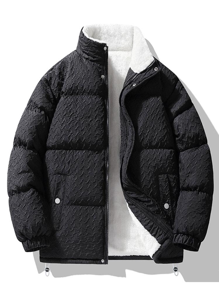 Men's Textured Jacquard Puffer Jacket with Teddy Fleece Lining