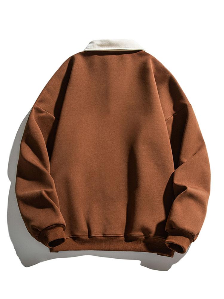 Men's Contrast Polo Collar Sweatshirt – Relaxed Fit Cotton Blend Long