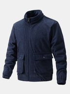 Men's Corduroy Funnel Neck Jacket – Textured Zip-Up Casual Outerwear
