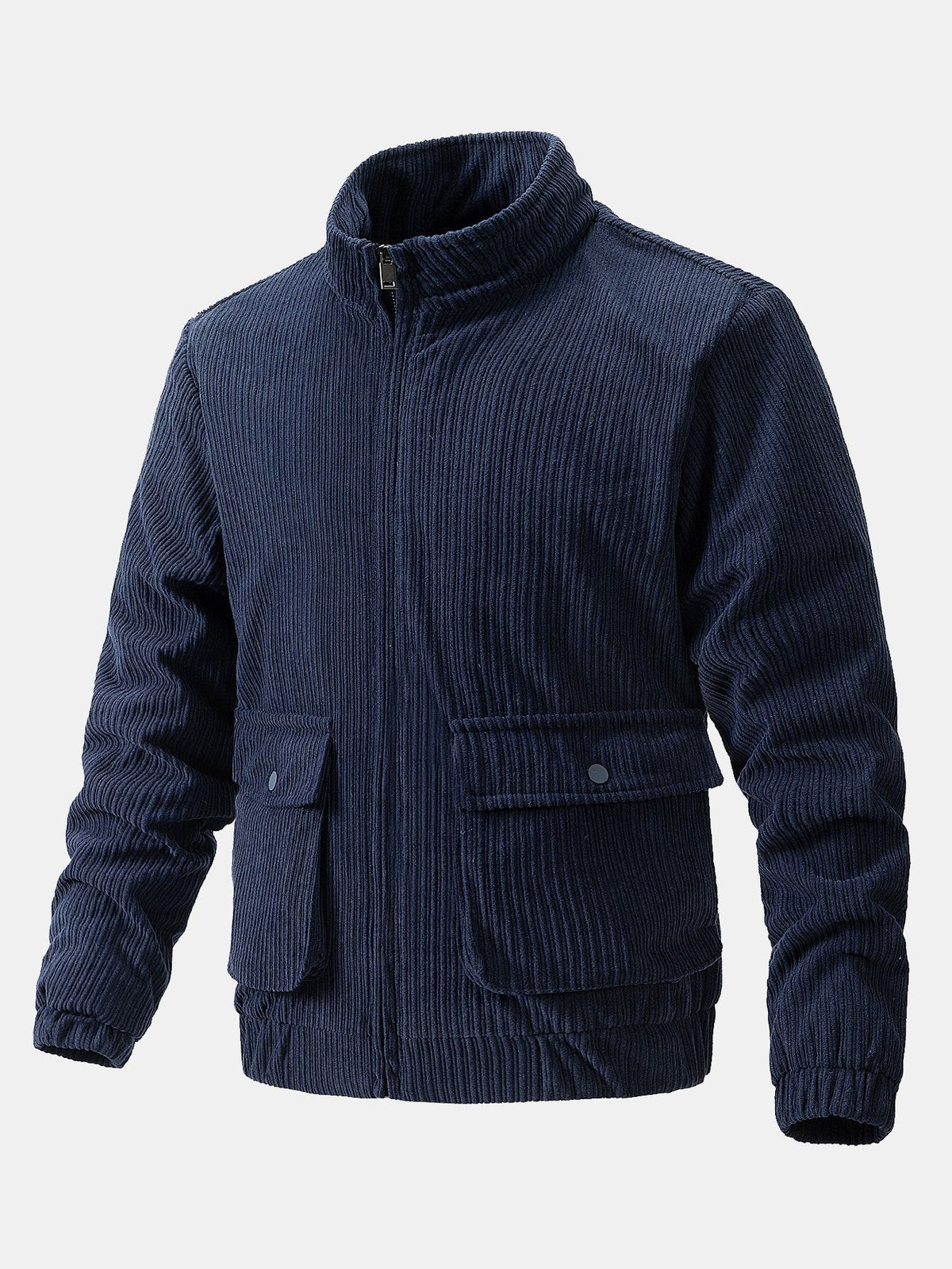 Men's Corduroy Funnel Neck Jacket – Textured Zip-Up Casual Outerwear