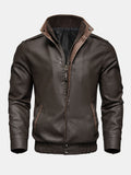 Men's Vintage Faux Leather Zip-Up Jacket with Stand Collar