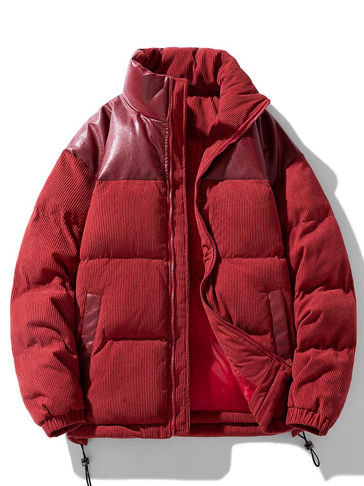 Men's Padded Corduroy Puffer Jacket – High Collar Zip-Up Winter Coat