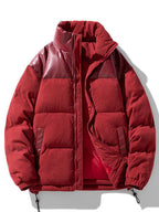 Men's Padded Corduroy Puffer Jacket – High Collar Zip-Up Winter Coat
