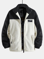 Men's Colourblock Teddy Fleece Jacket – Relaxed High Collar Zip-Up