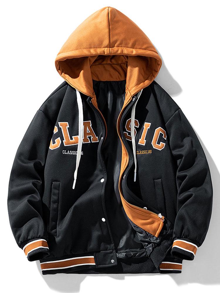 Men's Hooded Varsity Bomber Jacket with Letter Print