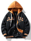 Men's Hooded Varsity Bomber Jacket with Letter Print