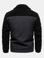 Men's Quilted-Lined Teddy Fleece Jacket – Warm Colour Block Winter