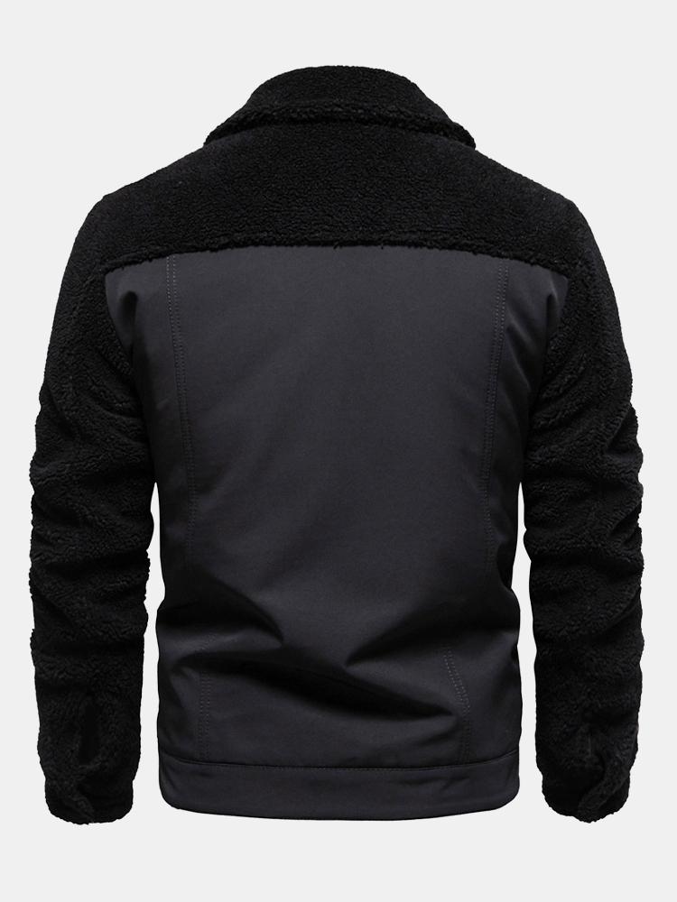 Men's Quilted-Lined Teddy Fleece Jacket – Warm Colour Block Winter