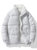 Men's Textured Jacquard Puffer Jacket with Teddy Fleece Lining