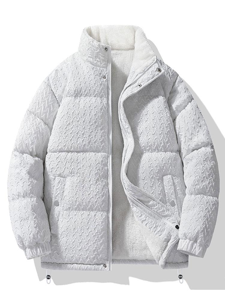 Men's Textured Jacquard Puffer Jacket with Teddy Fleece Lining