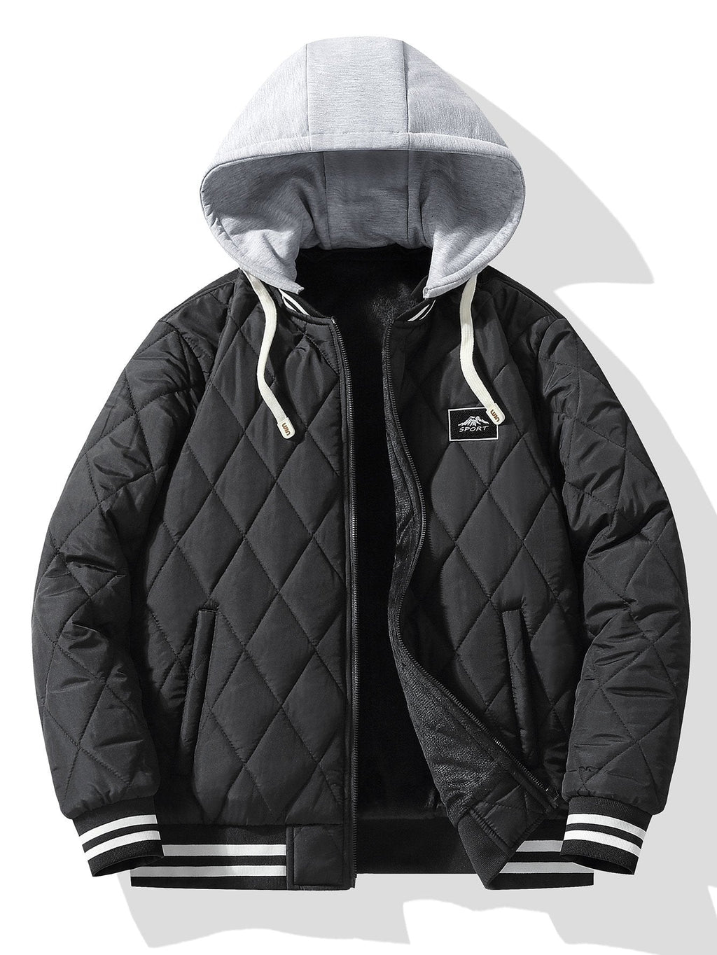 Men's Teddy-Lined Quilted Bomber Jacket – Diamond Stitched Winter Outerwear