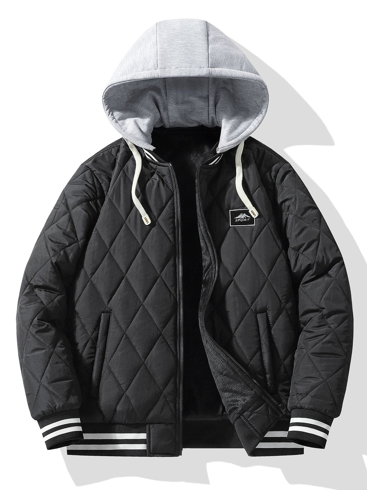Men's Teddy-Lined Quilted Bomber Jacket – Diamond Stitched Winter Outerwear