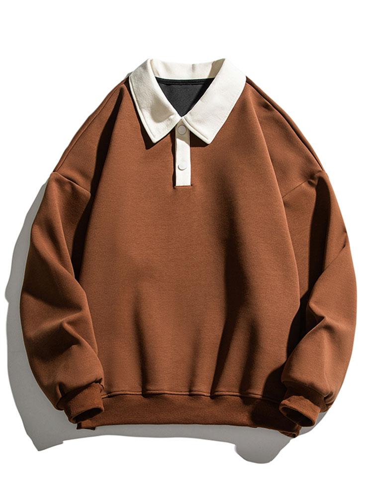 Men's Contrast Polo Collar Sweatshirt – Relaxed Fit Cotton Blend Long