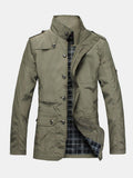 Men's Funnel Neck Utility Jacket – Military-Inspired Button and Zip-Up