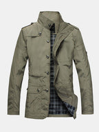 Men's Funnel Neck Utility Jacket – Military-Inspired Button and Zip-Up