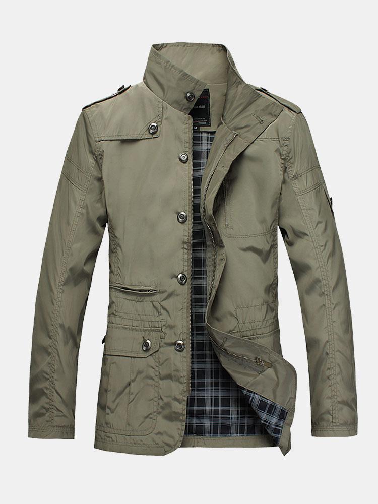 Men's Funnel Neck Utility Jacket – Military-Inspired Button and Zip-Up