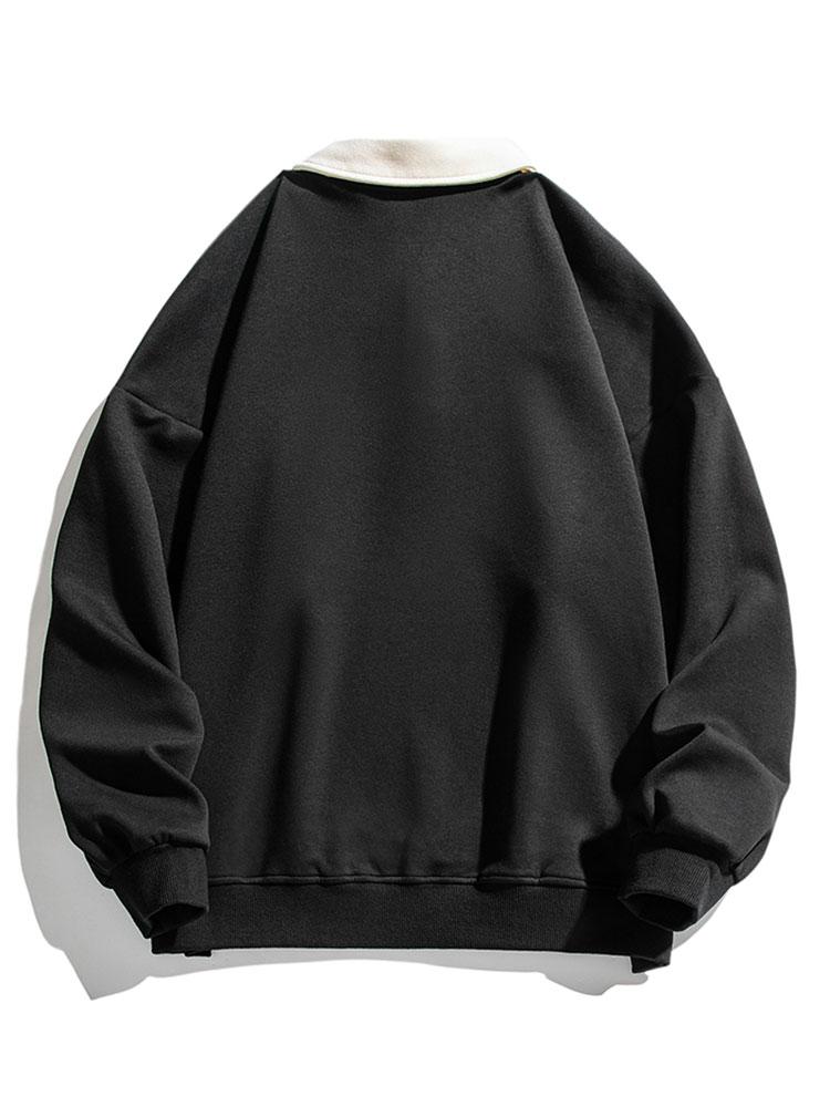 Men's Contrast Polo Collar Sweatshirt – Relaxed Fit Cotton Blend Long