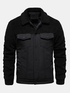 Men's Quilted-Lined Teddy Fleece Jacket – Warm Colour Block Winter