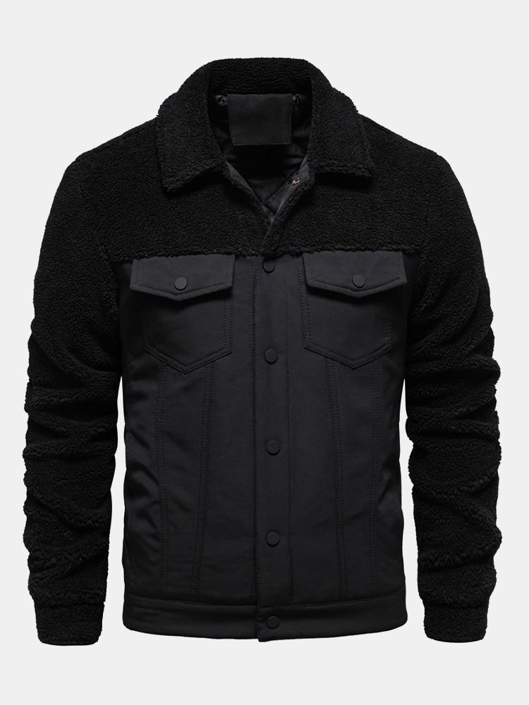 Men's Quilted-Lined Teddy Fleece Jacket – Warm Colour Block Winter