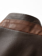 Men's Vintage Faux Leather Zip-Up Jacket with Stand Collar