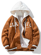 Men's Hooded Varsity Bomber Jacket with Letter Print
