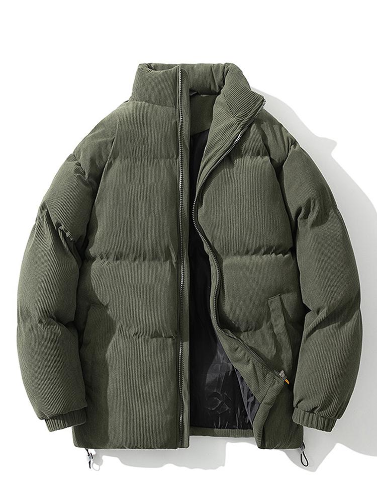 Men's Corduroy Puffer Jacket with High Collar
